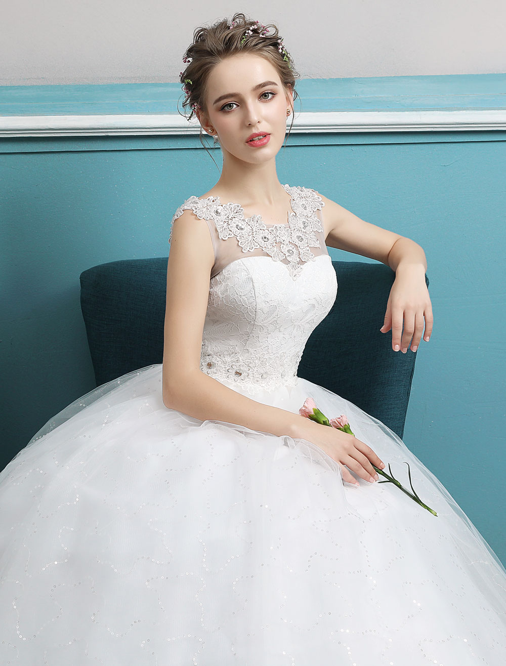 Princess Ball Gown Wedding Dresses Tulle Backless Ivory Beading Floor Length Bridal Dress-newarrivaldress