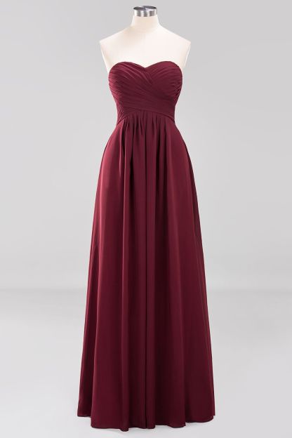 A-line Chiffon Sweetheart Strapless Ruffles Floor-length Bridesmaid Dress-newarrivaldress