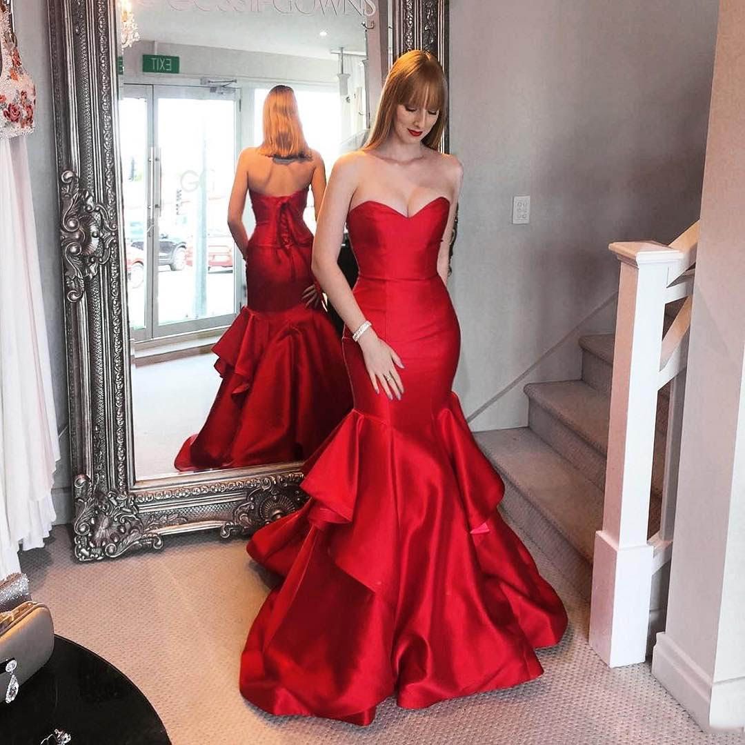 Sweetheart Elegant Red Mermaid Tiered Ruffles Prom Dresses-newarrivaldress