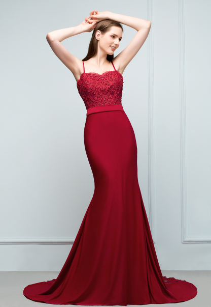 VALERY | Mermaid Spaghetti Sweetheart Long Burgundy Appliques Prom Dresses with Beads-newarrivaldress