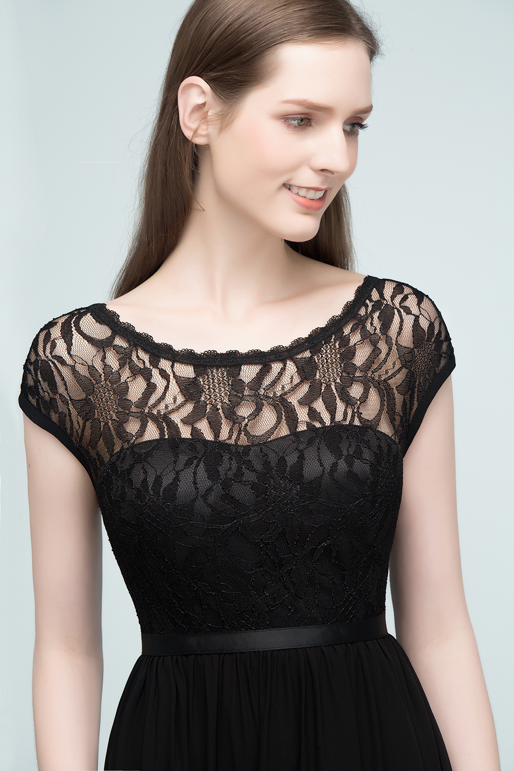 REESE | A-line Floor Length Short Sleeves Lace Bridesmaid Dresses with Sash-newarrivaldress