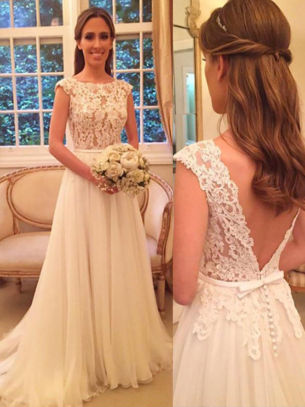 Elegant Sleeveless Sweep Train Bridal Gowns | A-Line Chiffon Wedding Dresses-newarrivaldress