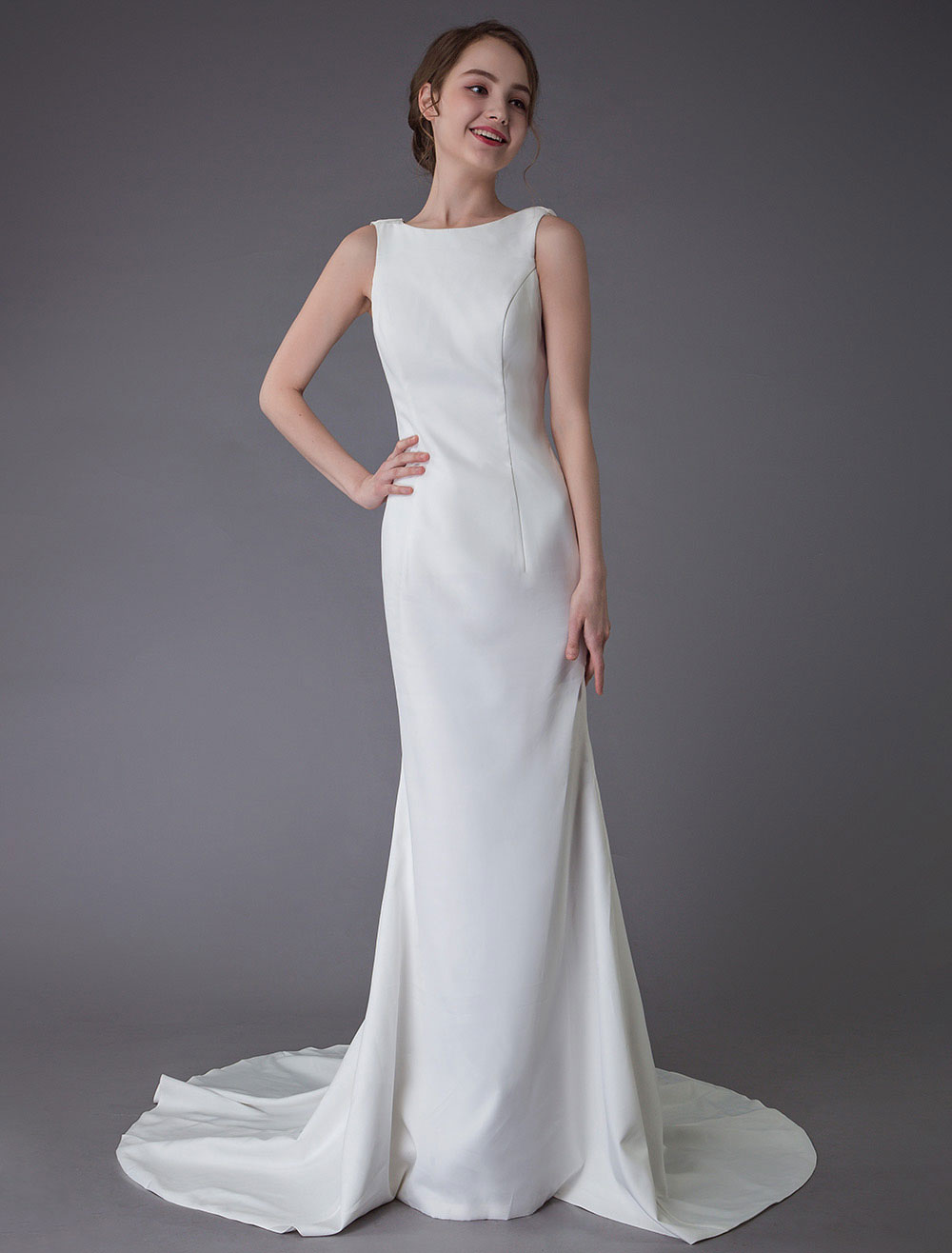 Wedding Dresses Ivory Sheath Simple Bridal Dress Cowl Back Beach Wedding Gowns With Train Exclusive-newarrivaldress