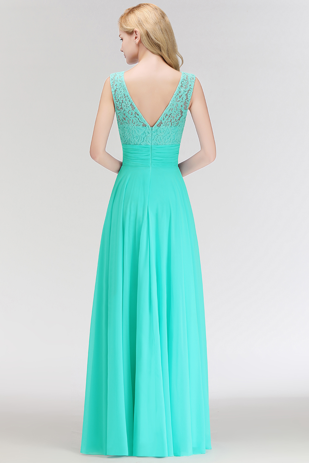 MACY | A-line Floor Length Lace Top Sleeveless Chiffon Bridesmaid Dresses-newarrivaldress