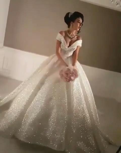 Sexy Off-the-Shoulder Open Back Wedding Dresses | Lace-Up Sequins Bridal Ball Gowns-newarrivaldress