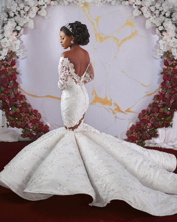 Luxurious Off-the-shoulder Long Sleeves Mermaid Ruffles Appliqued Beading Wedding Dresses-newarrivaldress