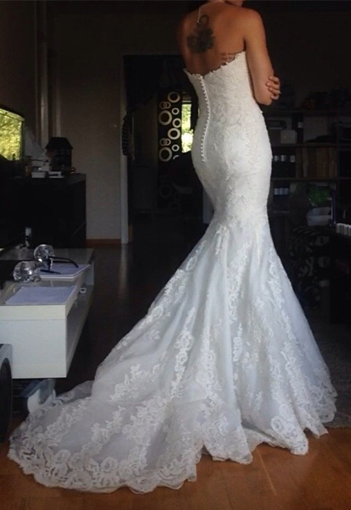 Strapless Tulle Appliques Simple Buttons Wedding Dresses Online-newarrivaldress