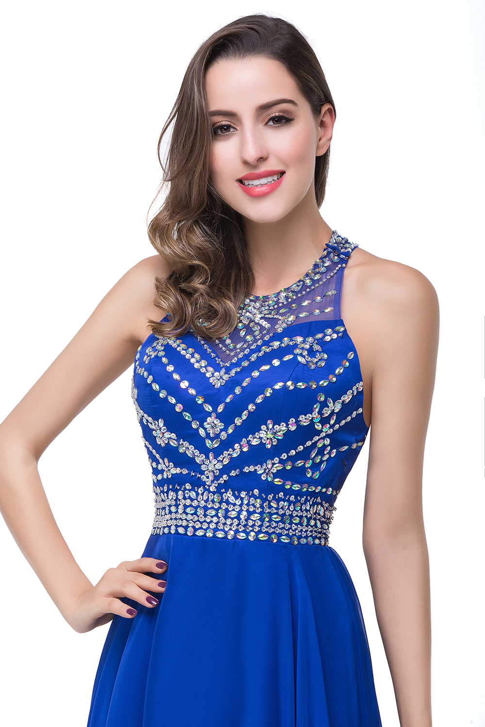 ELLA | A-line Crew Floor-length Sleeveless Tulle Prom Dresses with Crystal Beads-newarrivaldress