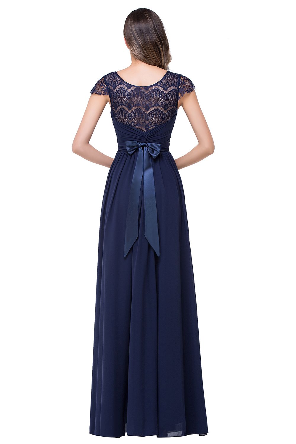 ELLEN | A-line Short Sleeves Chiffon Bridesmaid Dresses with Ribbon Bow-newarrivaldress