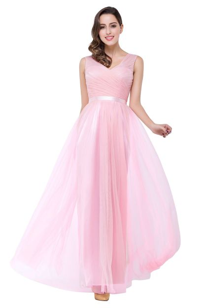 ELLIOT | A-line Sleeveless V-neck Floor-length Tulle Bridesmaid Dresses-newarrivaldress