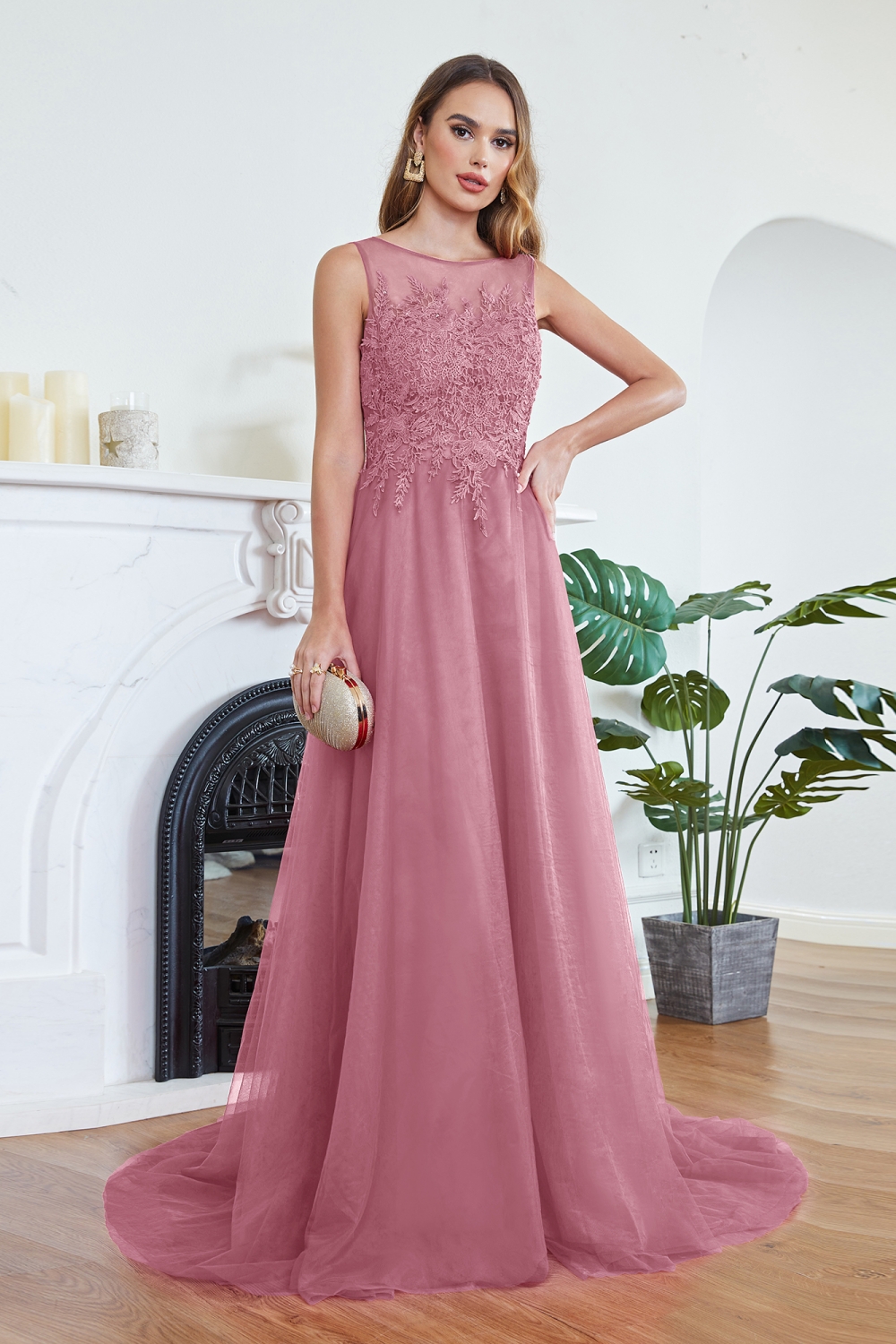 ABRIL | A-line Court Train Tulle Evening Dress with Appliques-newarrivaldress