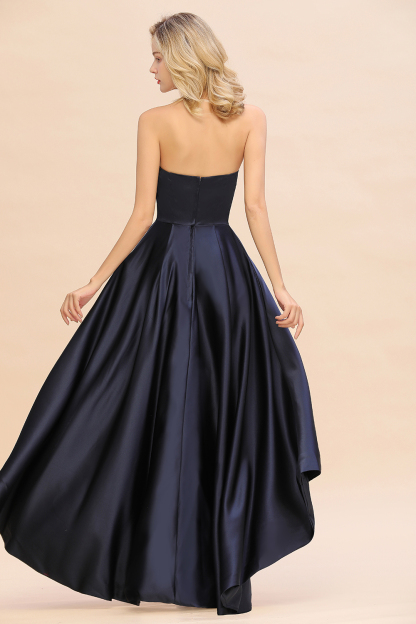 Strapless Satin Hi-Lo Bridesmaid dresses Simple Asymmetrical Length Party Dress-newarrivaldress