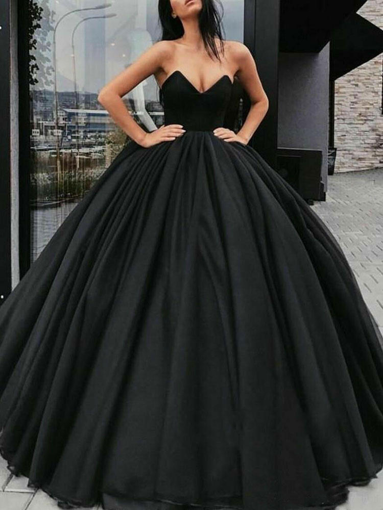 Black Wedding Dresses Satin Fabric Princess Silhouette Empire Waist Floor Length Bridal Dress-newarrivaldress