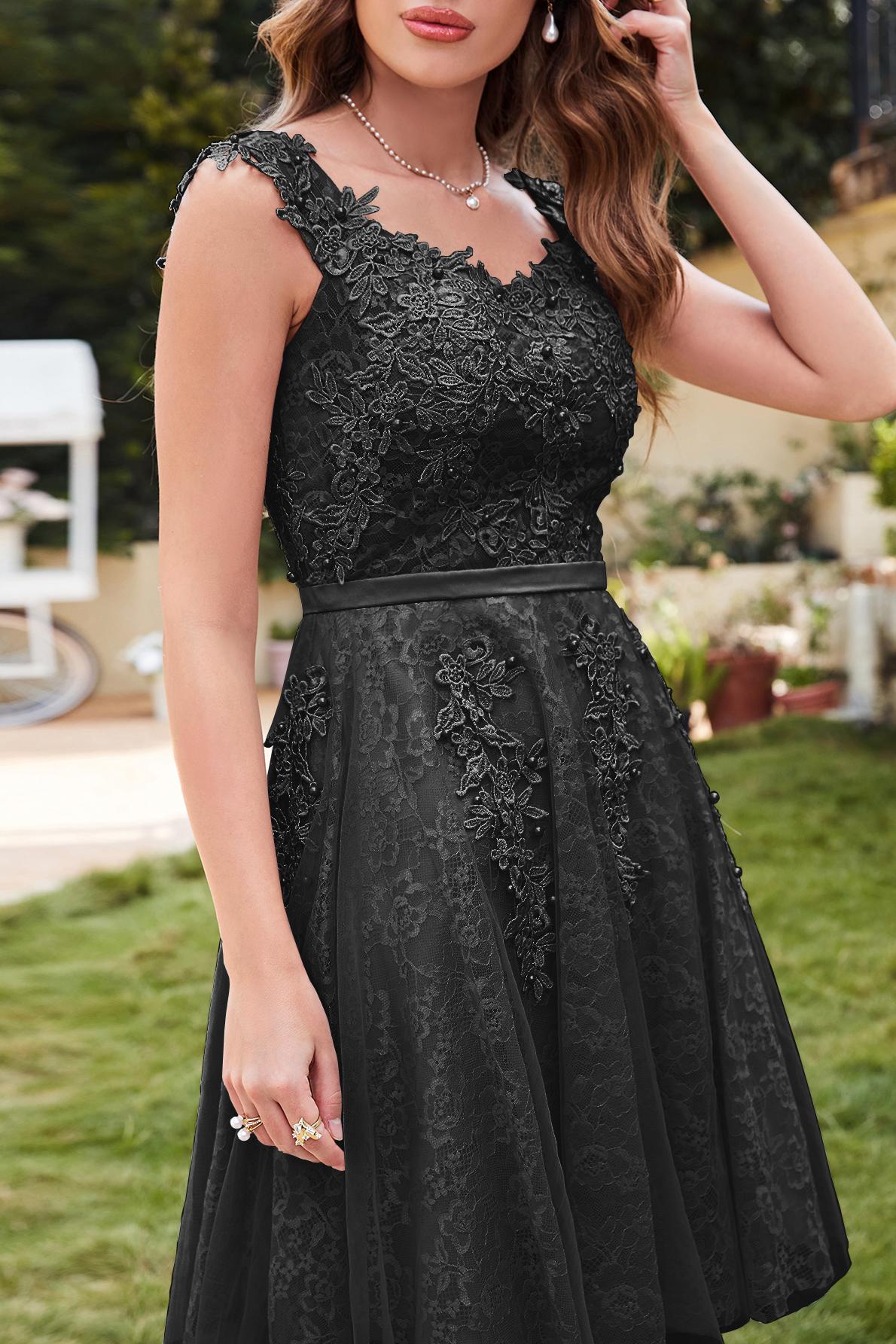 WILMA | Ball Gown Illusion Neckline Tea Length Lace Tulle Dusty Pink Prom Dresses with Beading-newarrivaldress