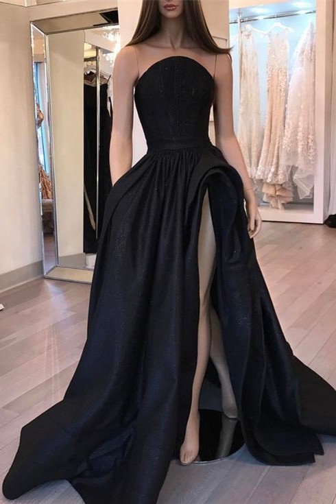 Sexy Designer Sleeveless Slit Black Evening Dress-newarrivaldress