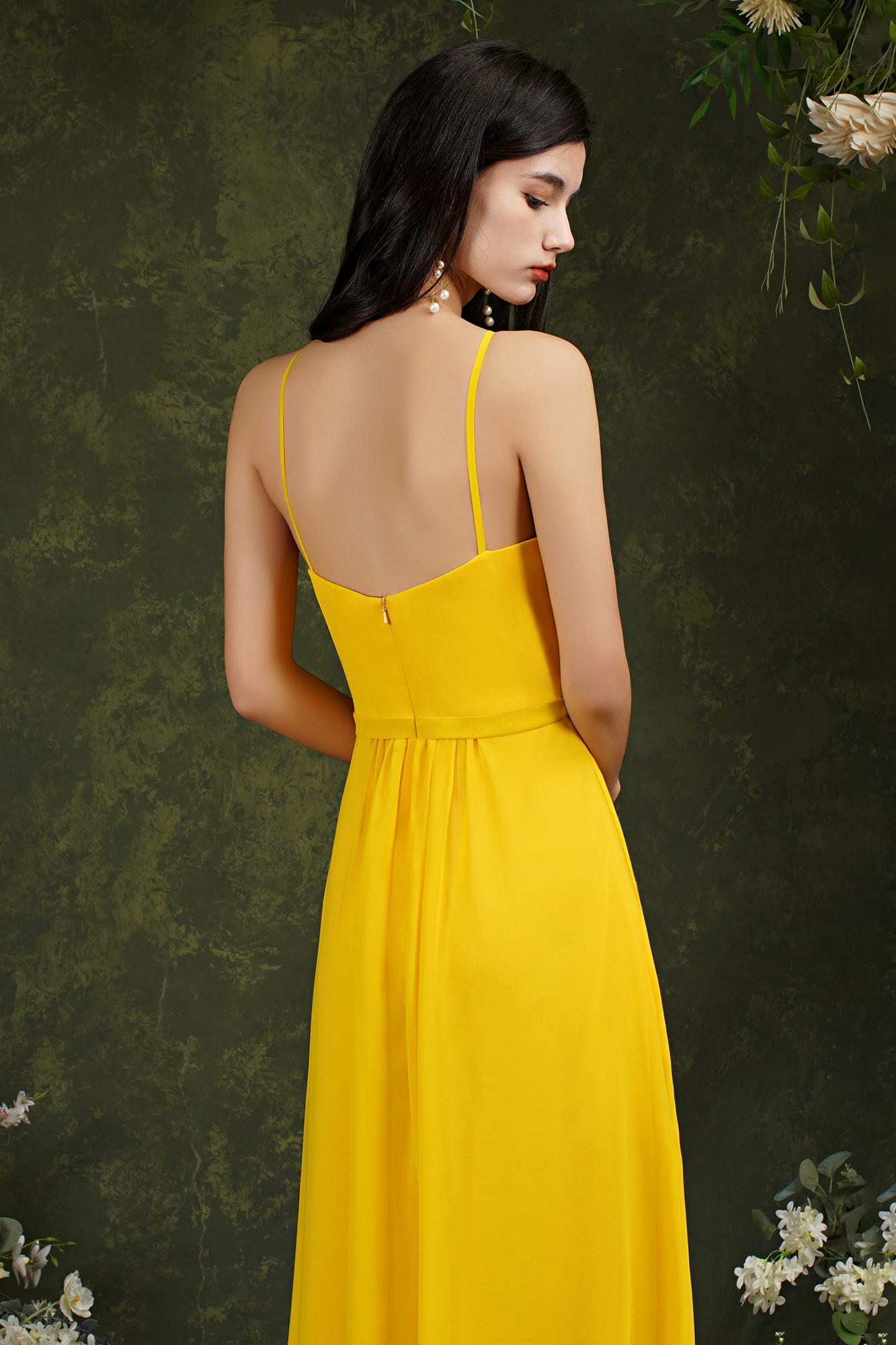 Halter Long Bridesmaid Dress Chiffon Sleeveless Side Split Wedding Party Dress-newarrivaldress
