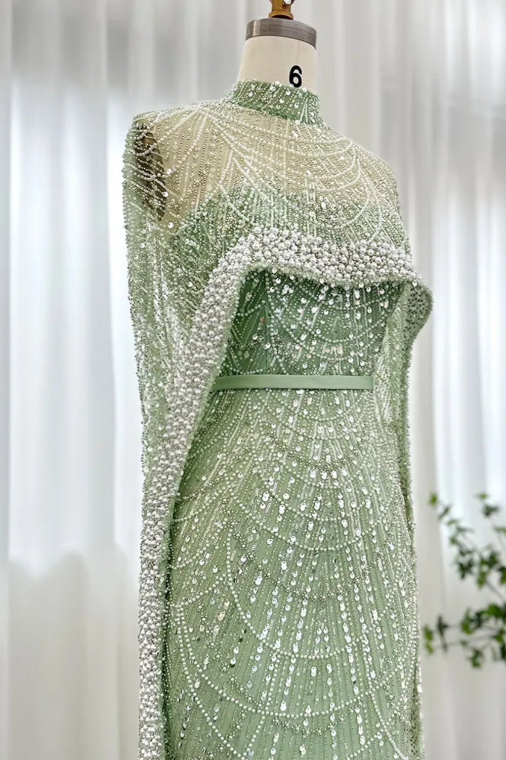 Luxury Sequins Dubai Mermaid Evening Dress with Cape Glitter Pearls Floor Length Party Dress-newarrivaldress