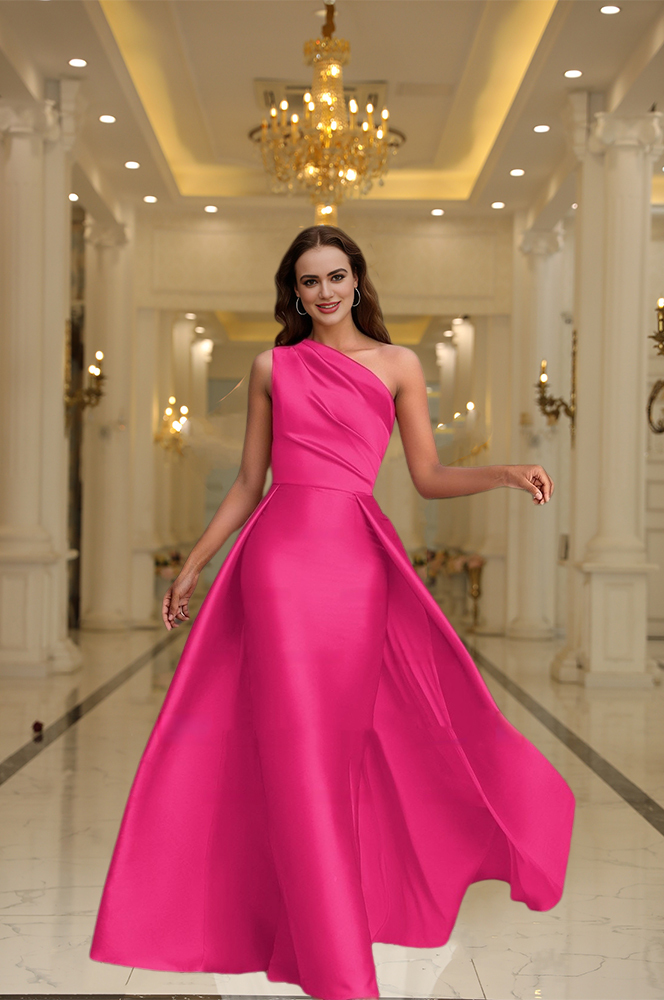 Stylish One-Shoulder Satin Ruched A-Line Prom Dress Long Evening Gown-newarrivaldress