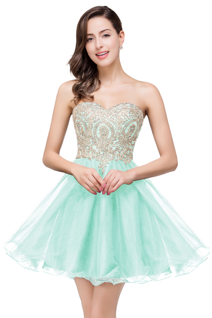 Gabriela | A Line Lace Appliques Sweetheart Short Prom Dresses-newarrivaldress