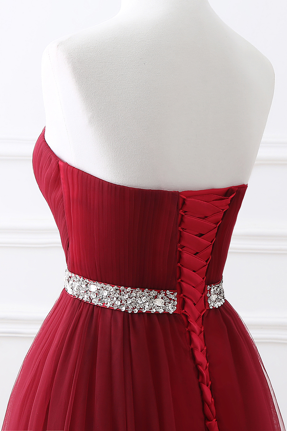 Custom Made Fluffy Tulle A-line Sweetheart Burgundy Prom Dresses With Beads Belt-newarrivaldress