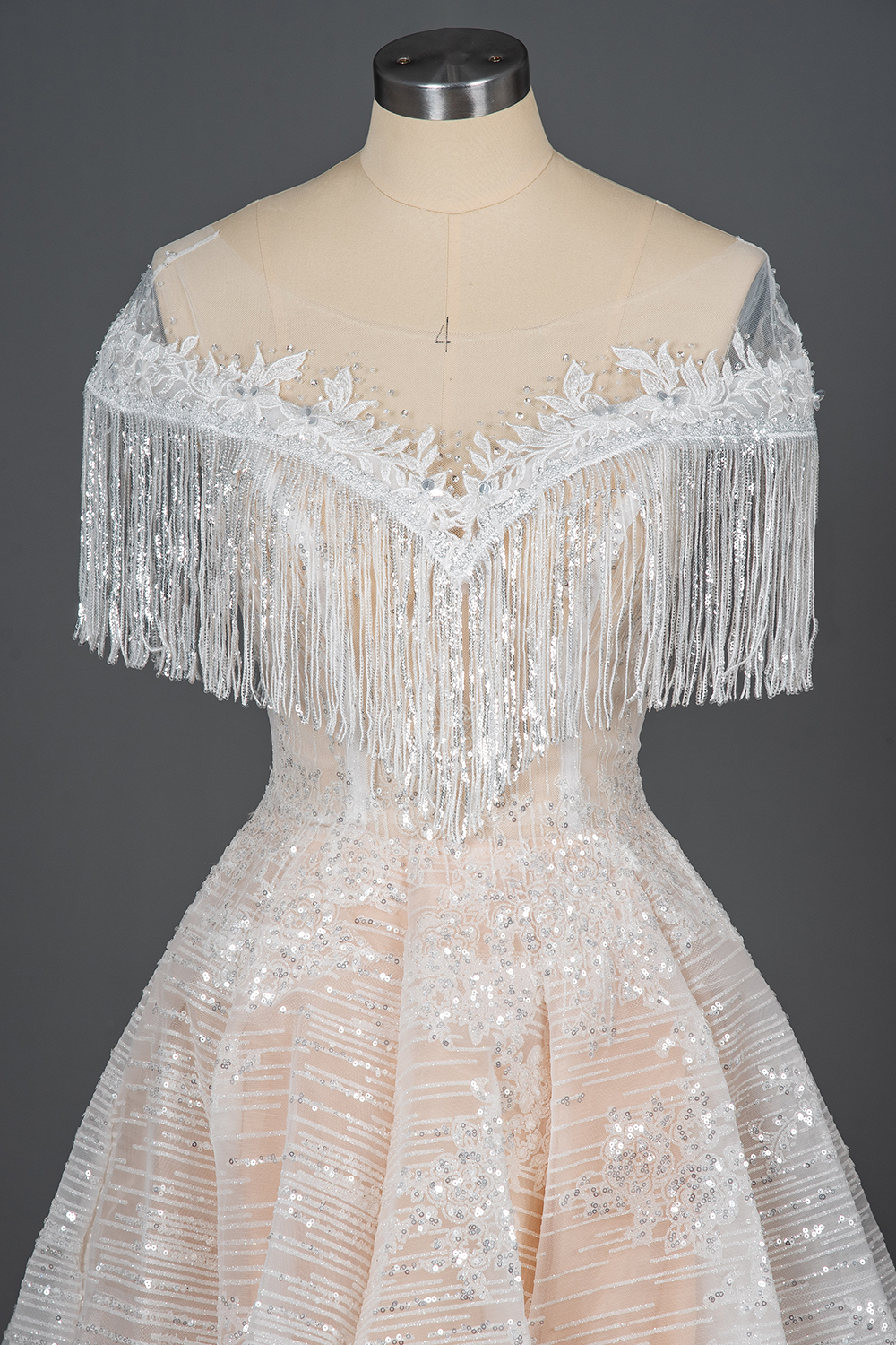 Romantic Tassels Off Shoulder Glitter Sequins Wedding Gown Garden Bridal Dress for Bride-newarrivaldress