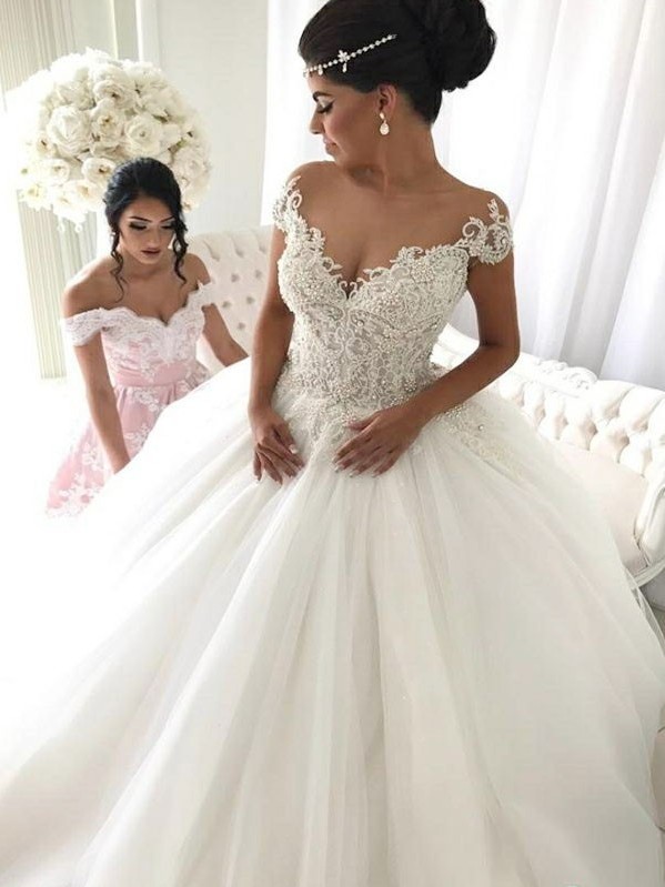 Elegant Sleeveless Ball Gown Wedding Dresses | Off The Shoulder V-Neck Bridal Gowns-newarrivaldress