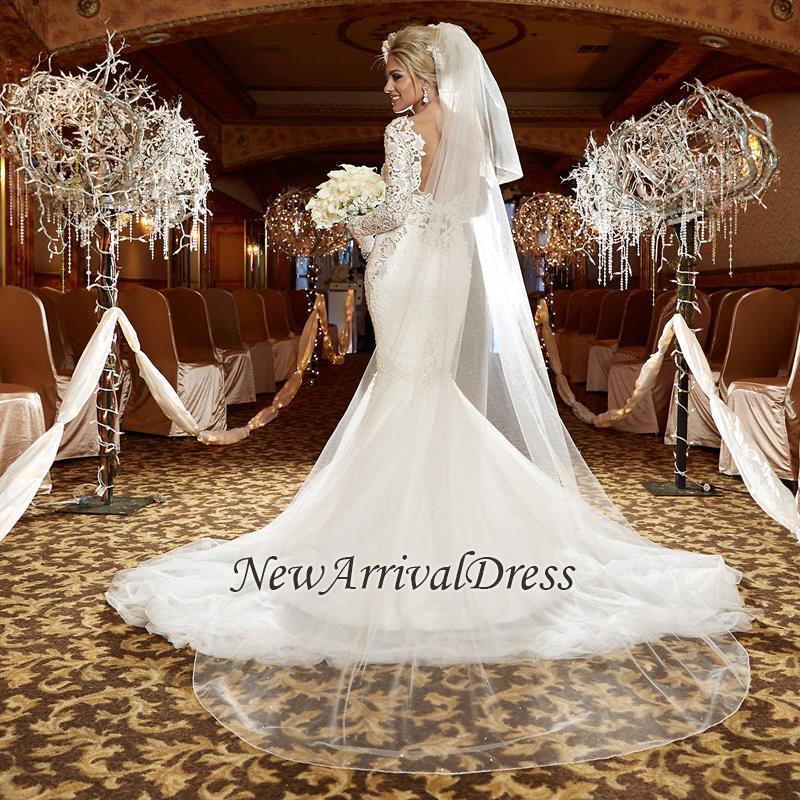 V-neck Sexy Lace Long Sleeve Wedding Dresses | Appliques Open Back Mermaid Bridal Gowns-newarrivaldress