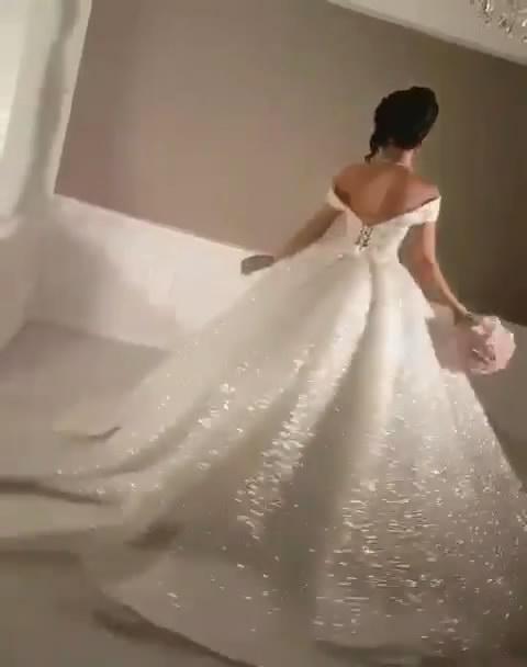 Sexy Off-the-Shoulder Open Back Wedding Dresses | Lace-Up Sequins Bridal Ball Gowns-newarrivaldress