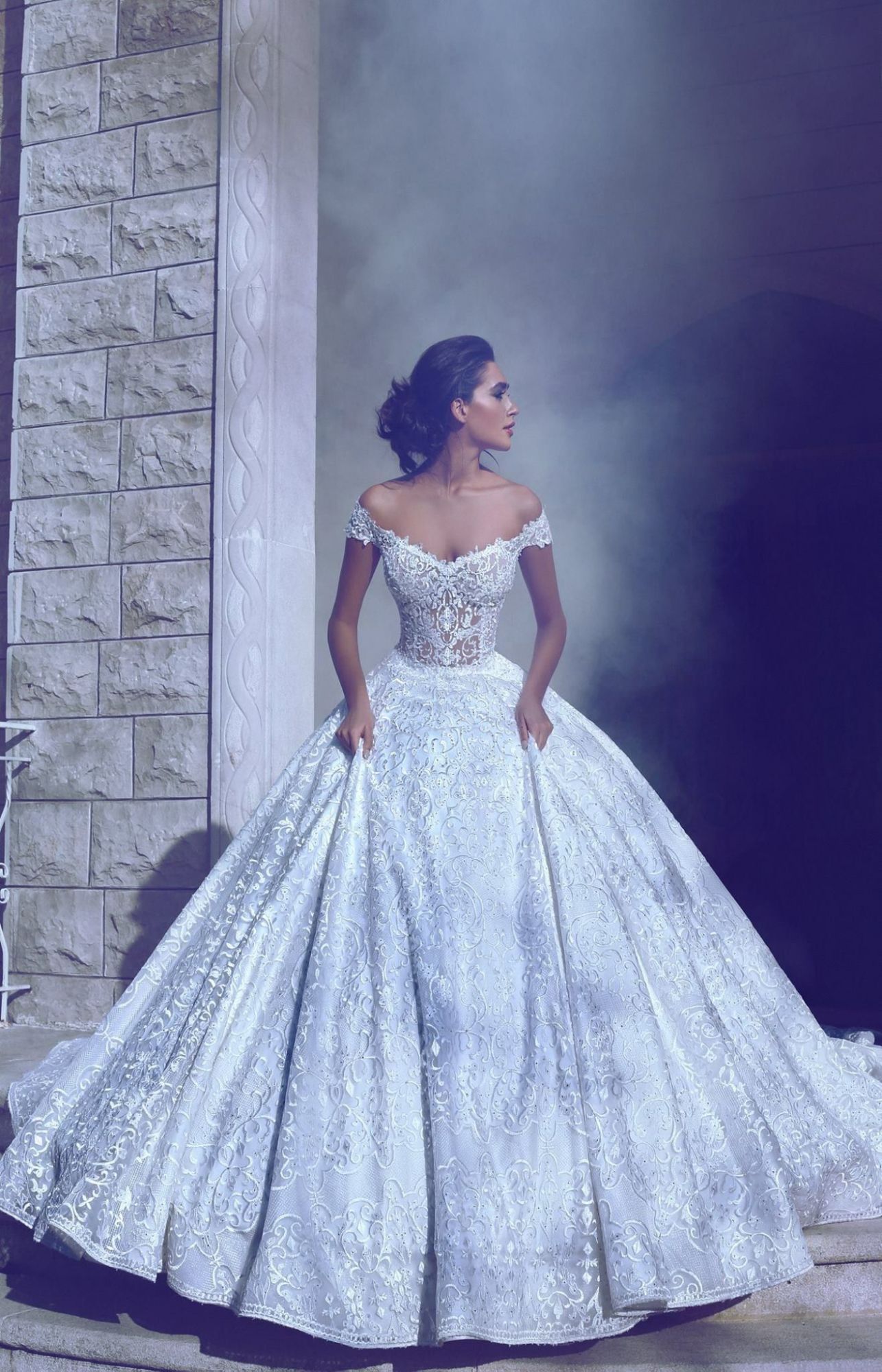 Glamorous Off-The-Shoulder Ball-Gown Long Wedding Dresses-newarrivaldress