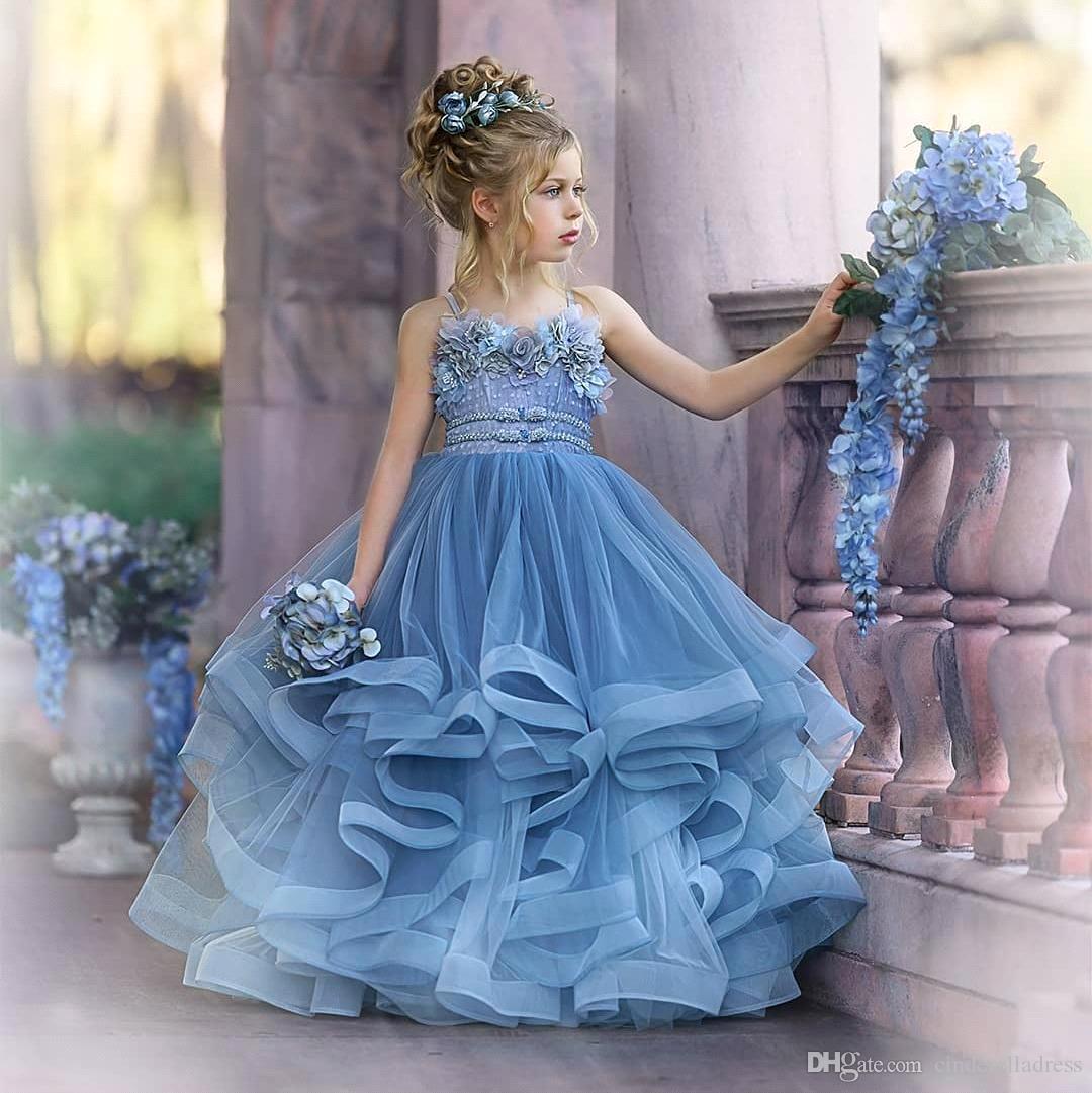Straps Blue Ruffles Puffy Princess Flower Girl Dresses-newarrivaldress