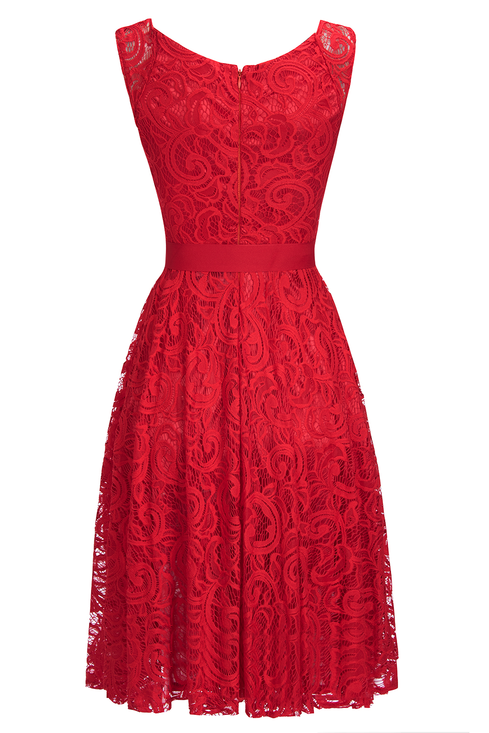 Simple Sleeveless A-line Red Lace Dresses with Ribbon Bow-newarrivaldress