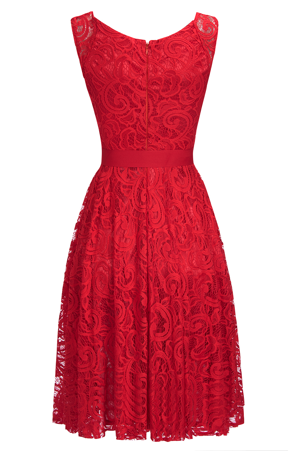 Simple Sleeveless A-line Red Lace Dresses with Ribbon Bow-newarrivaldress