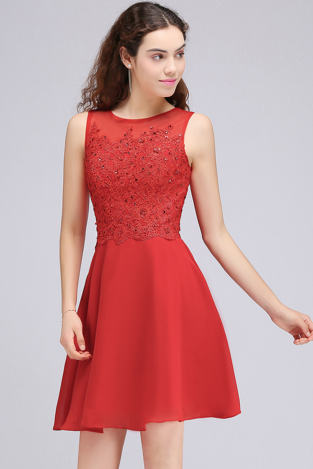 CASEY | A-line Short Chiffon Red Homecoming Dresses with Lace Appliques-newarrivaldress
