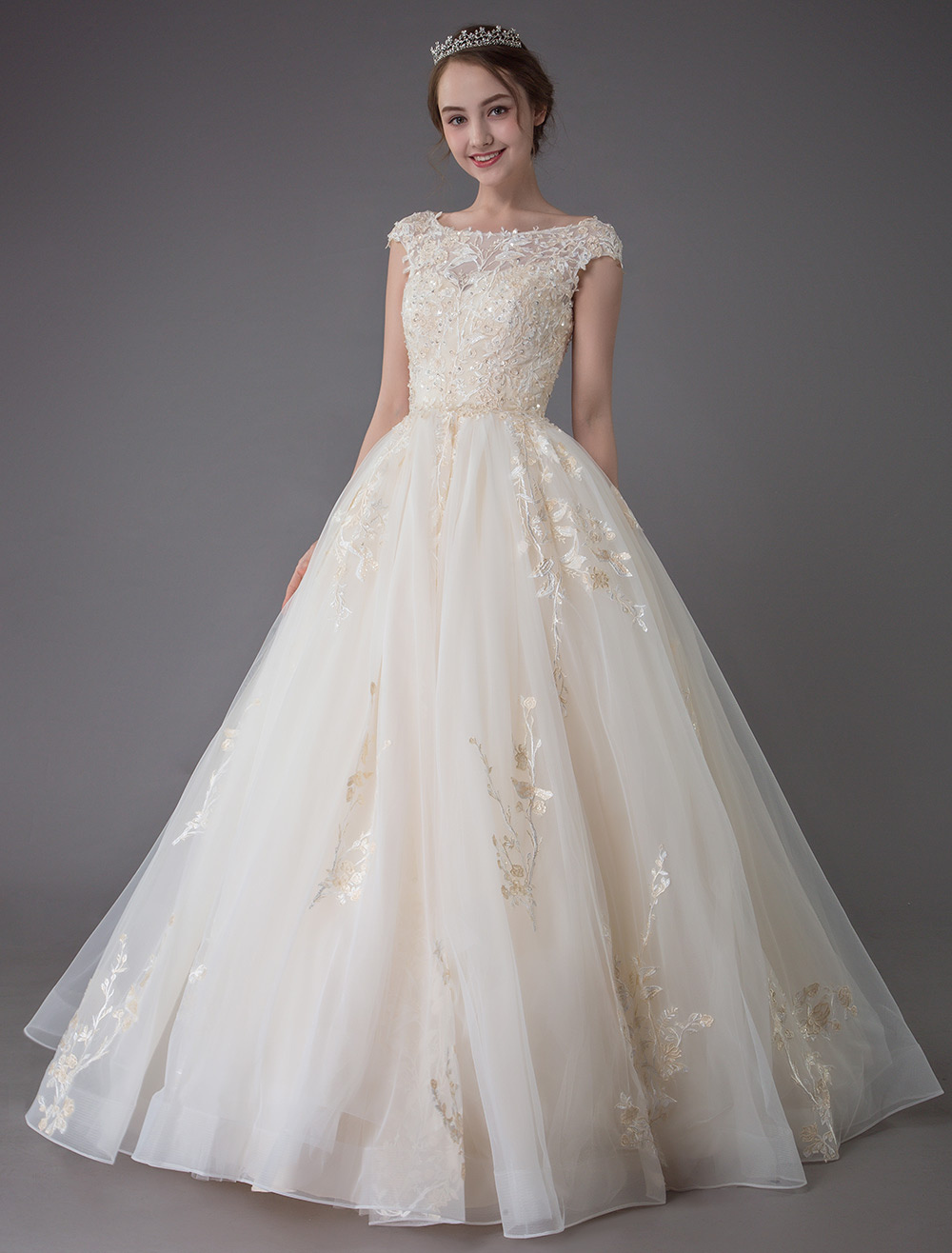 Wedding Dresses Princess Ball Gowns Champagne Lace Applique Beaded Colored Maxi Bridal Dress-newarrivaldress