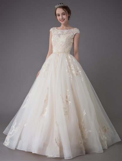 Wedding Dresses Princess Ball Gowns Champagne Lace Applique Beaded Colored Maxi Bridal Dress-newarrivaldress