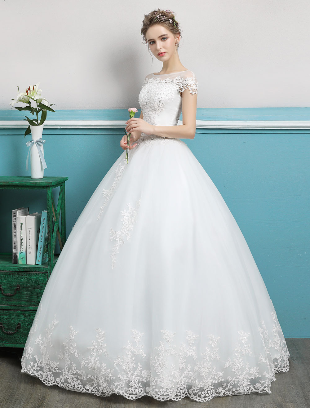 Princess Wedding Dresses Ball Gowns Lace Beaded Ivory Floor Length Bridal Dress-newarrivaldress