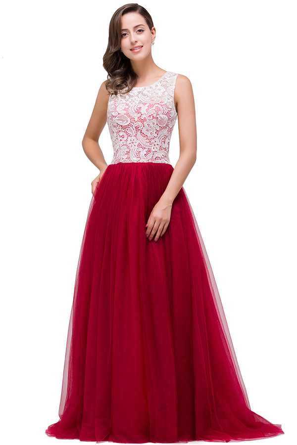 HANNA | A-line Crew Sweep-length Lace Chiffon Burgundy Bridesmaid Dresses With Button-newarrivaldress
