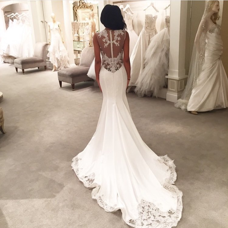 Sexy Mermaid Wedding Dresses Illusion Mesh Bridal Gowns with Lace Court Train BA3369-newarrivaldress