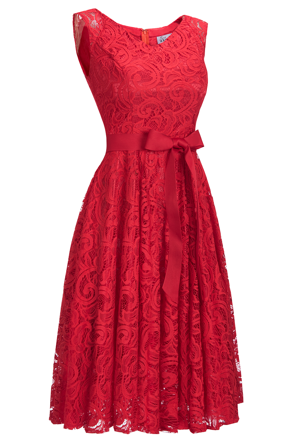 Simple Sleeveless A-line Red Lace Dresses with Ribbon Bow-newarrivaldress