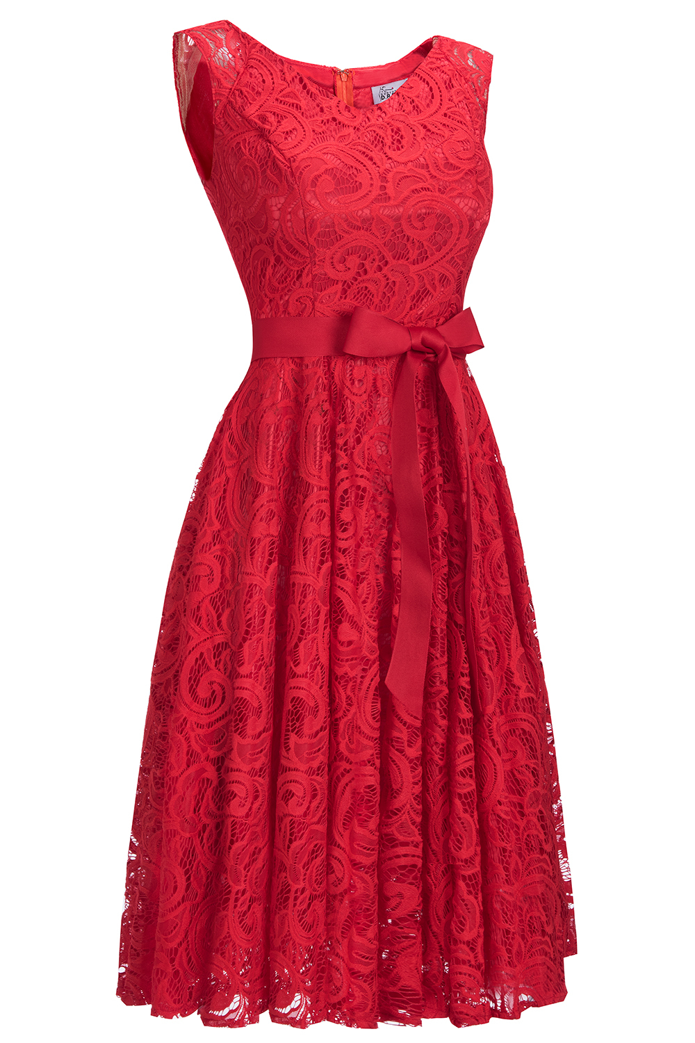 Simple Sleeveless A-line Red Lace Dresses with Ribbon Bow-newarrivaldress