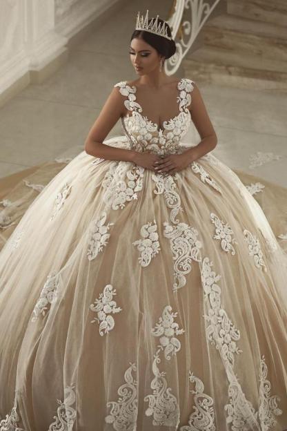 Gorgeous Sweetheart Aline Ball Gown Wedding Dress Sleeveless White Lace Appliques-newarrivaldress