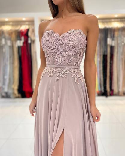 Sweetheart Side Slit Evening Prom Dress with Floral Lace Appliques-newarrivaldress