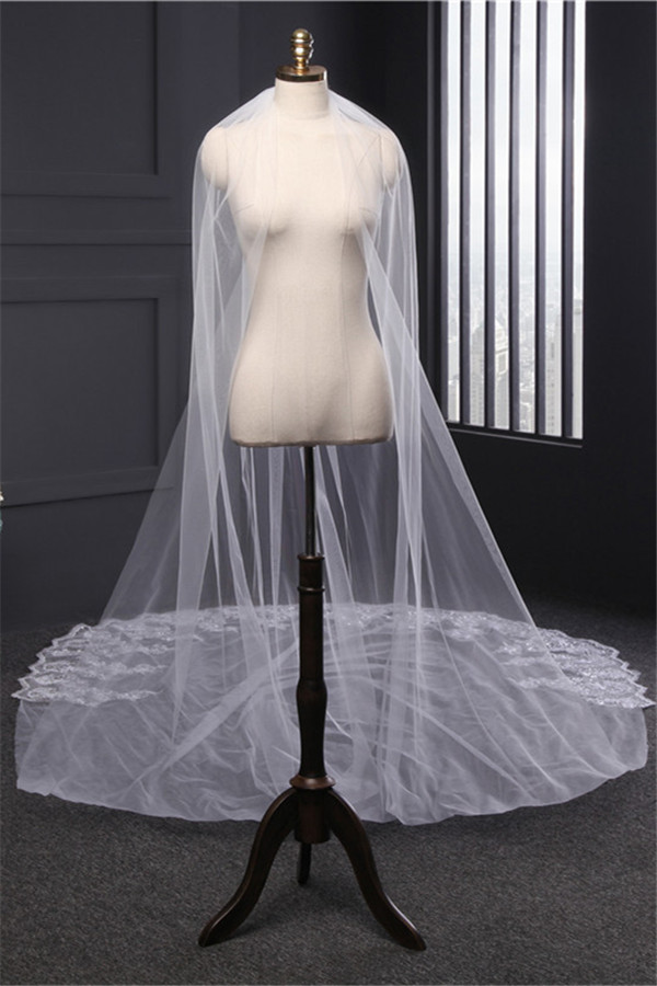 Cathedral Luxury Princess Tulle Lace Sequin Trim Edge 4*1.8M Wedding Veils