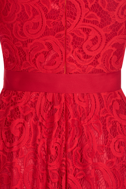 Elegant V-neck Short Sleeves Lace Dresses with Bow Sash-newarrivaldress