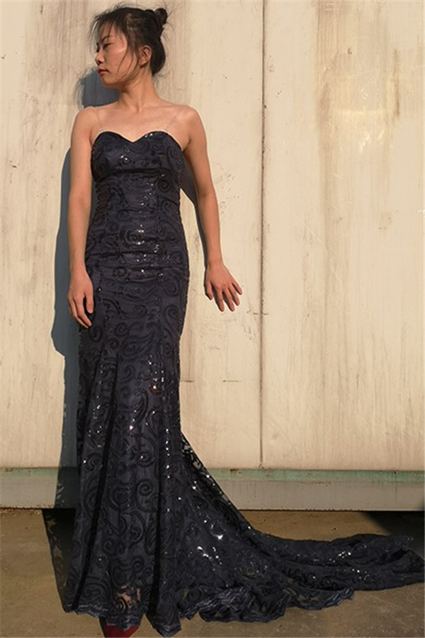 Elegant Black Sweetheart Appliques Sleeveless Mermaid Prom Dress-newarrivaldress
