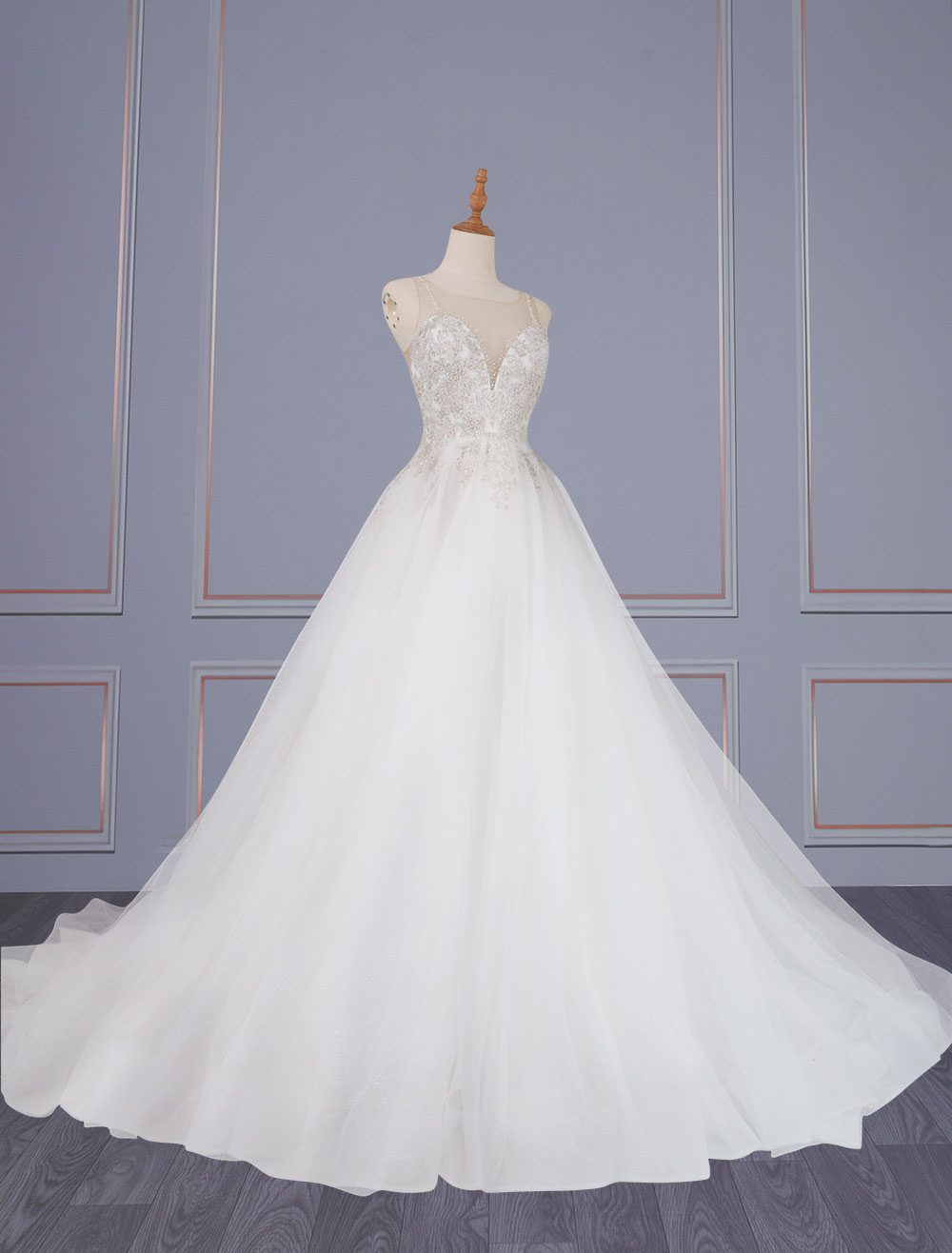 Ivory Simple Wedding Dress A-Line V-Neck Sleeveless Backless Long Lace Bridal Dresses-newarrivaldress
