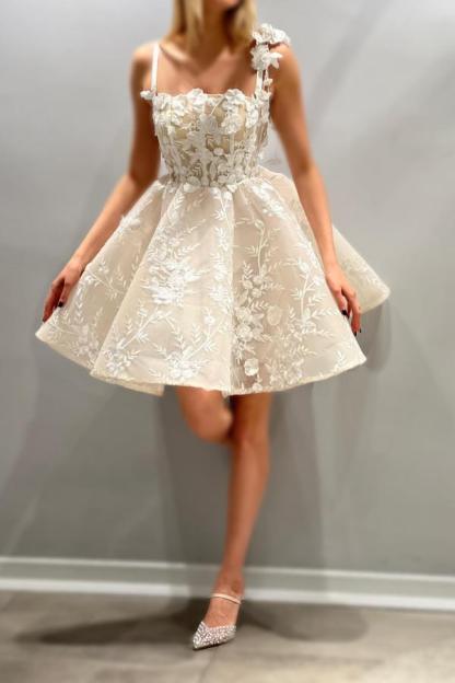 Chic Sleeveless Tulle Lace Short Wedding Dresses with Flowers Pattern-newarrivaldress