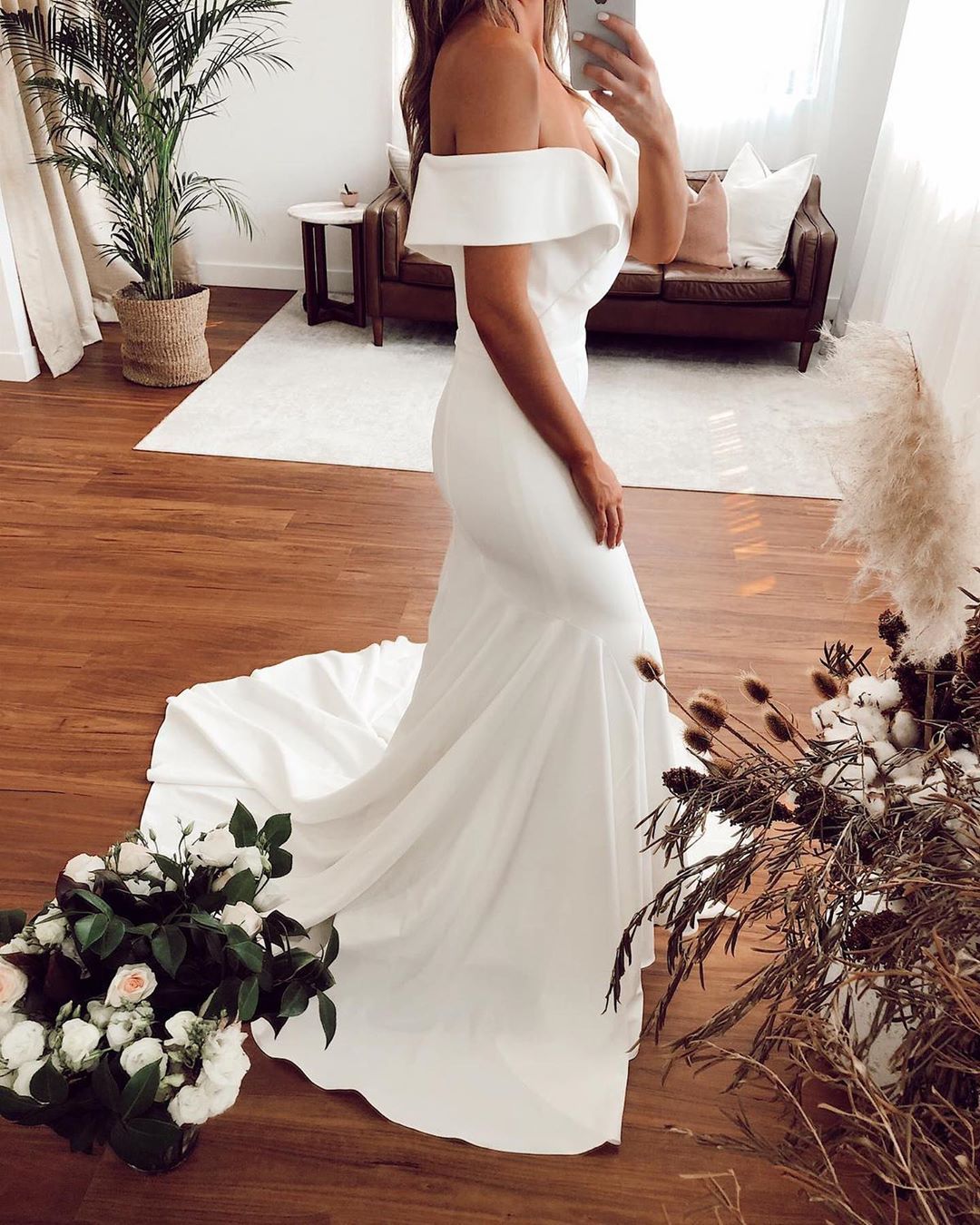 Off The Shoulder Ruffles Mermaid Wedding Dresses | Short Sleeves Floor Length Bridal Gowns-newarrivaldress