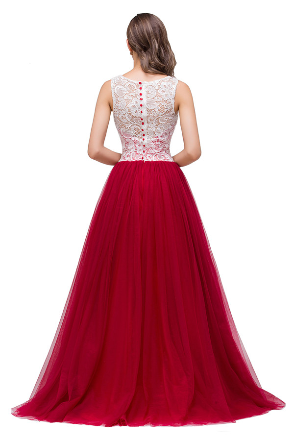 HANNA | A-line Crew Sweep-length Lace Chiffon Burgundy Bridesmaid Dresses With Button-newarrivaldress