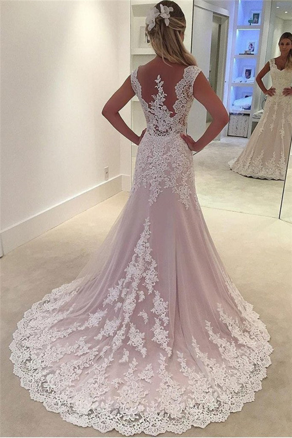 Gorgeous Pink Lace Appliques Wedding Dresses | Sleeveless Bridal Gowns-newarrivaldress